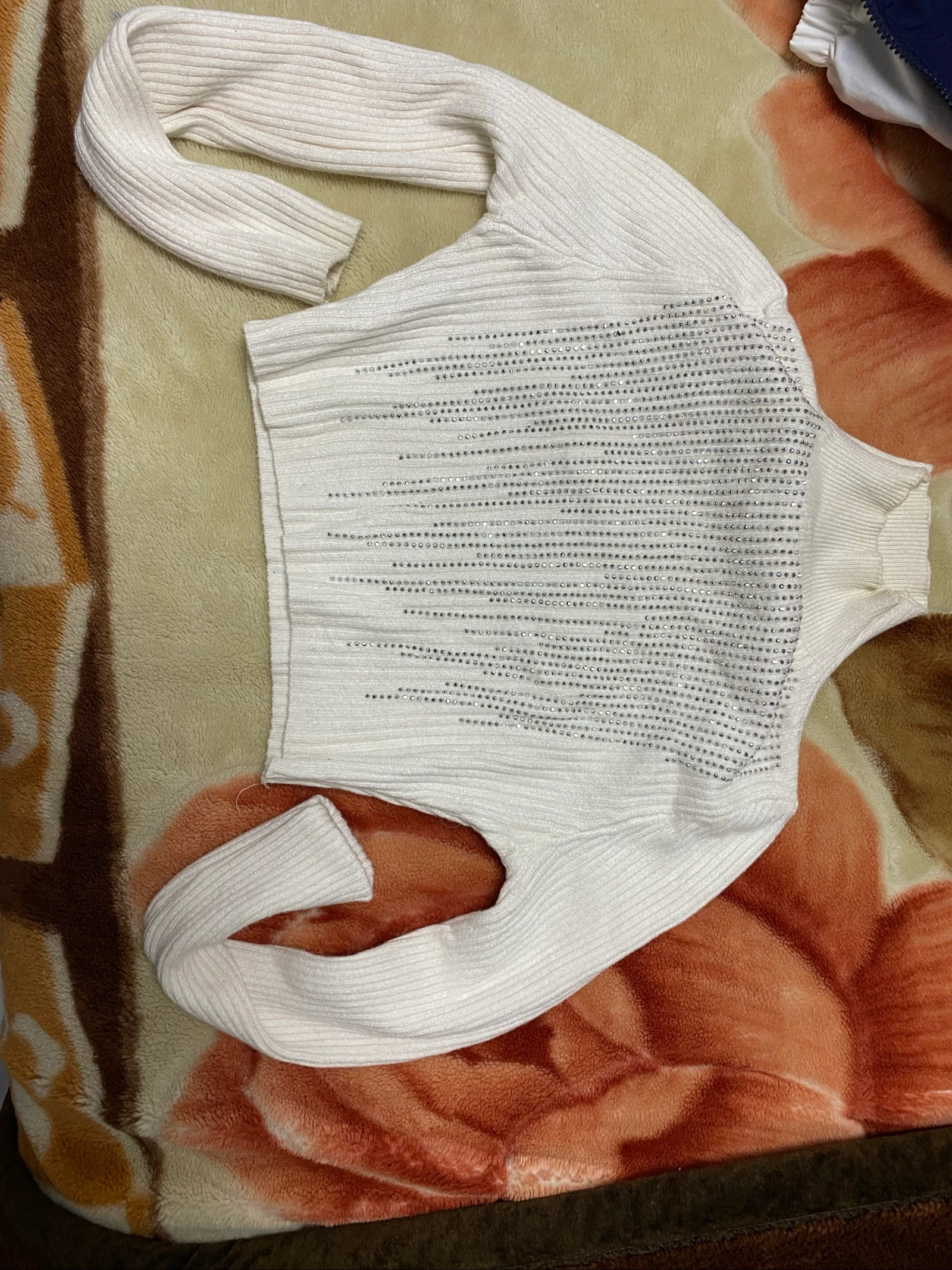 Top canalé blanco con strass / brillantes - Estilo Y2K - Talla S